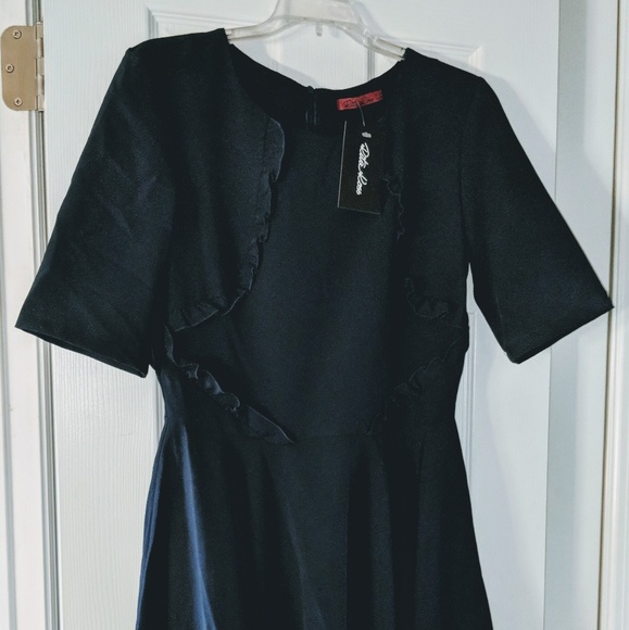 NWT Navy Fit & Flare Dress with Ruffled Bodice - Picture 4 of 4